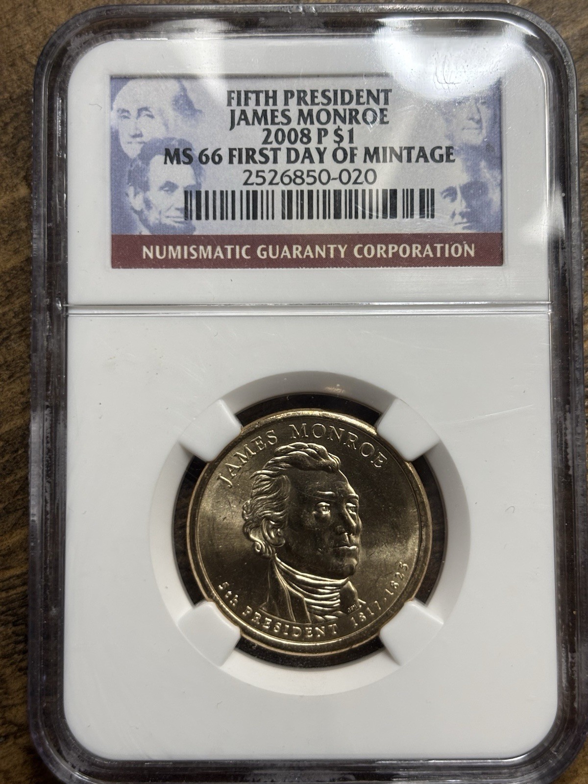 2008 P - $1 JAMES MONROE - NGC MS66 - (1st DAY OF MINTAGE) 2008 P - $1 JAMES MONROE - NGC MS66 - (1st DAY OF MINTAGE)