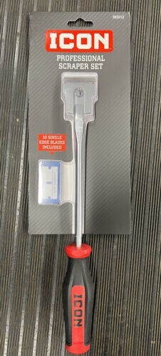 BRAND NEW Icon SCRAPER STAINLESS WITH SOFT GRIP 10 high carbon steel blades