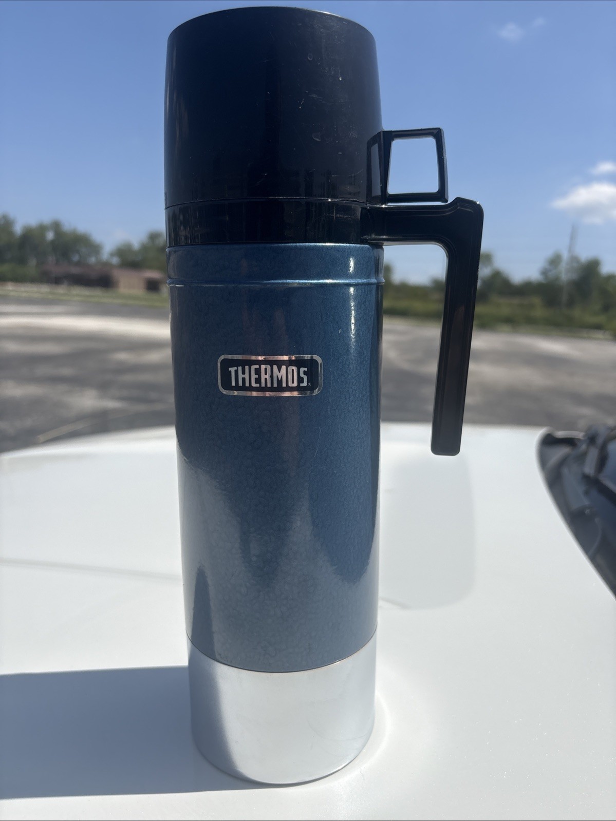 Vintage Thermos Vacuum Bottle Model 2480 King Seeley 1 LT Stainless Steel Blue