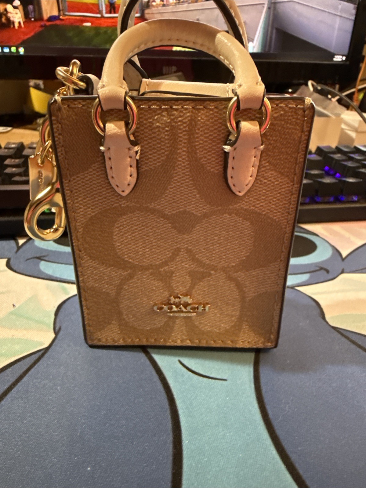 NWOT Coach North/South Beige Ivory Mini Tote Bag Purse Charm Keyring CU281 $138