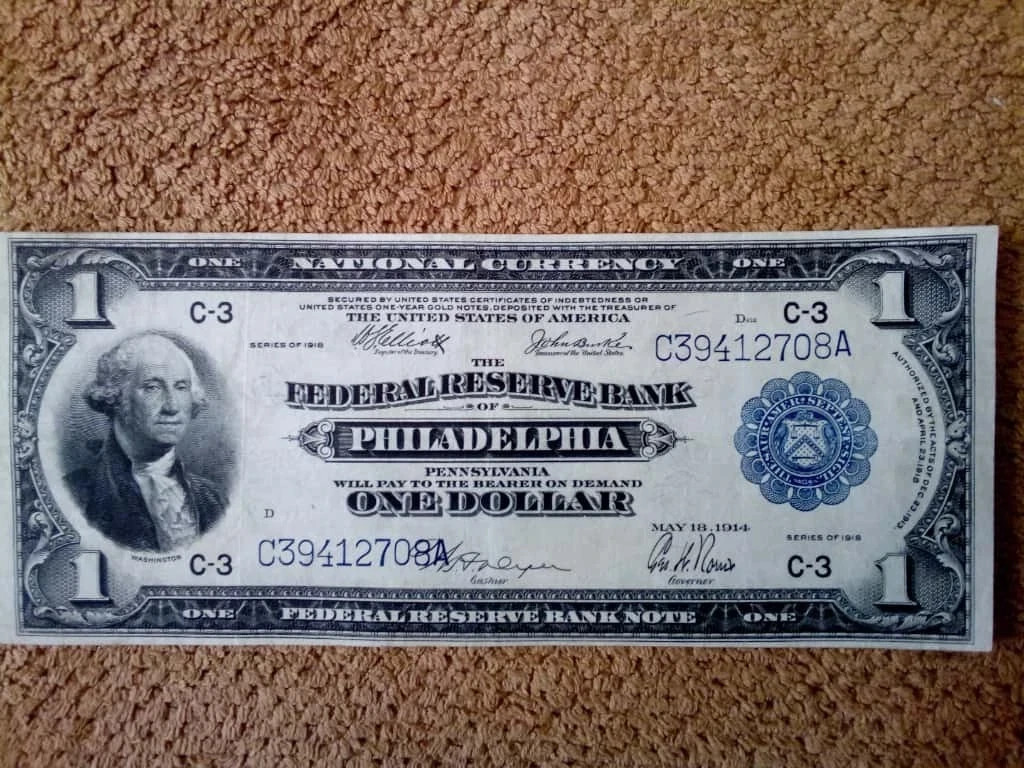 1918 $1 ONE DOLLAR LARGE-SIZE NOTE,CRISP,VERY NICE,XF++/AU, PHILADELPHIA-ISSUED