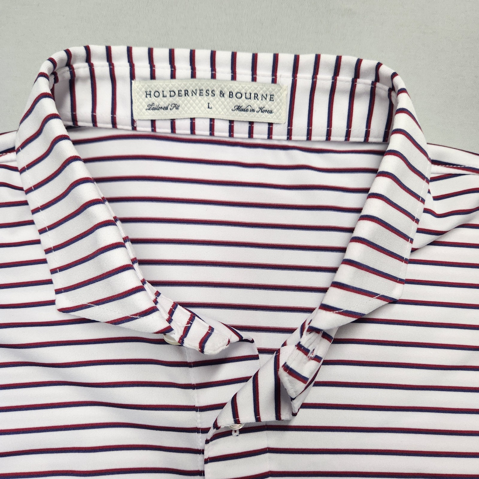 Holderness & Bourne Mens Large Tailored Fit Golf Polo Shirt Striped Red Blue