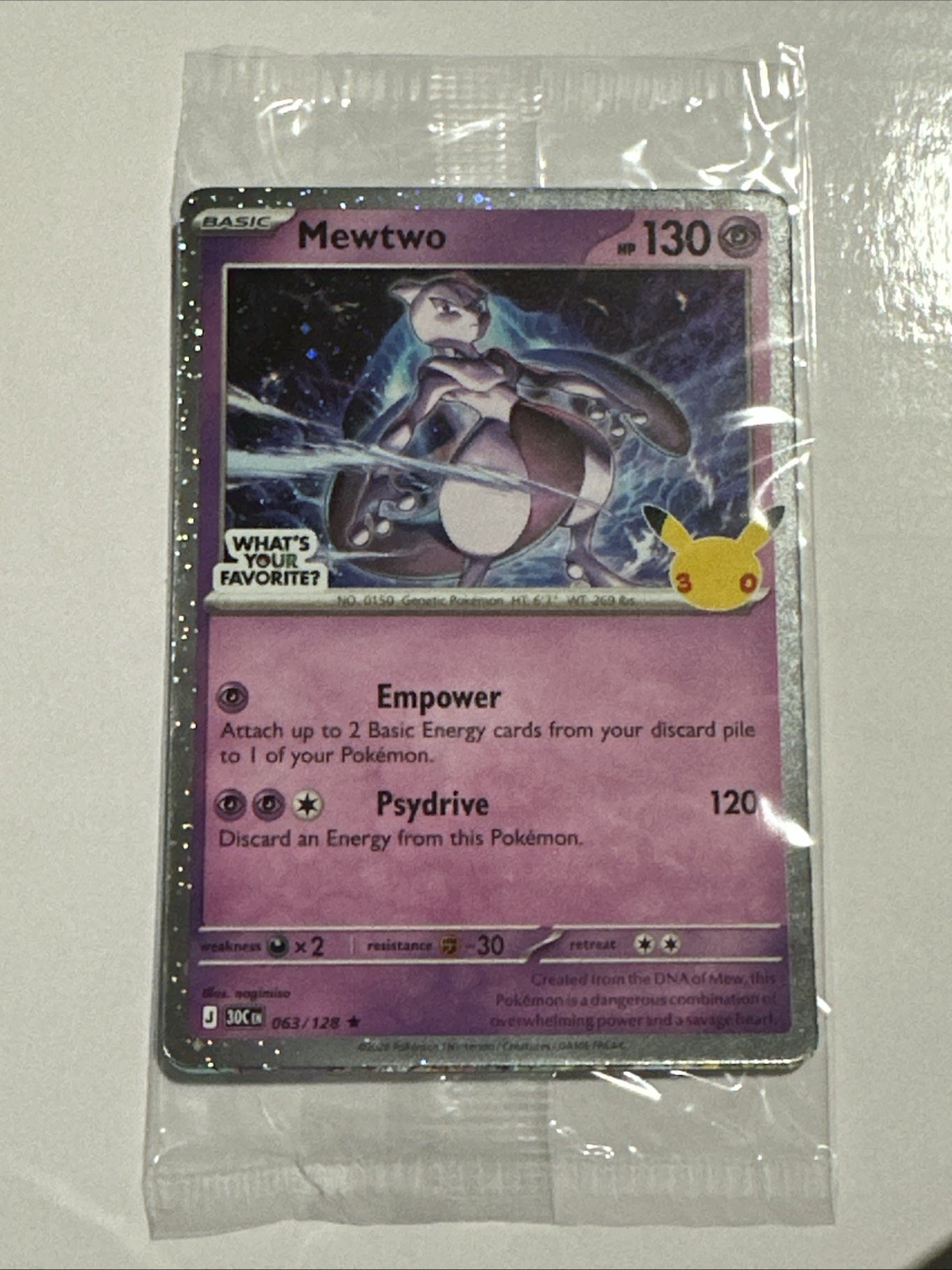 Pokemon TCG: Mewtwo 063/128 - 30th Anniversary Celebration Promo - Sealed Pokemon TCG: Mewtwo 063/128 - 30th Anniversary Celebration Promo - Sealed