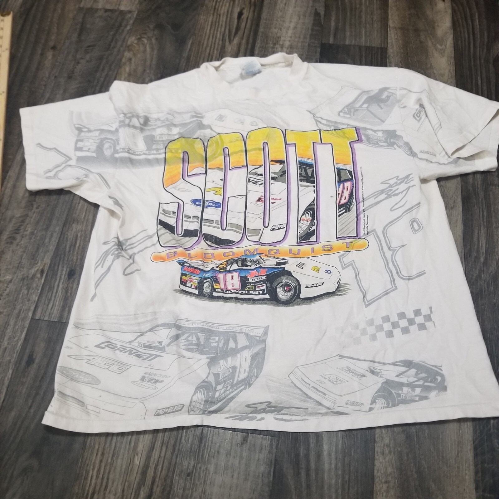 Scott Bloomquist Racing T-Shirt Adult XL The Outlaw (Pit Hole) Distressed White
