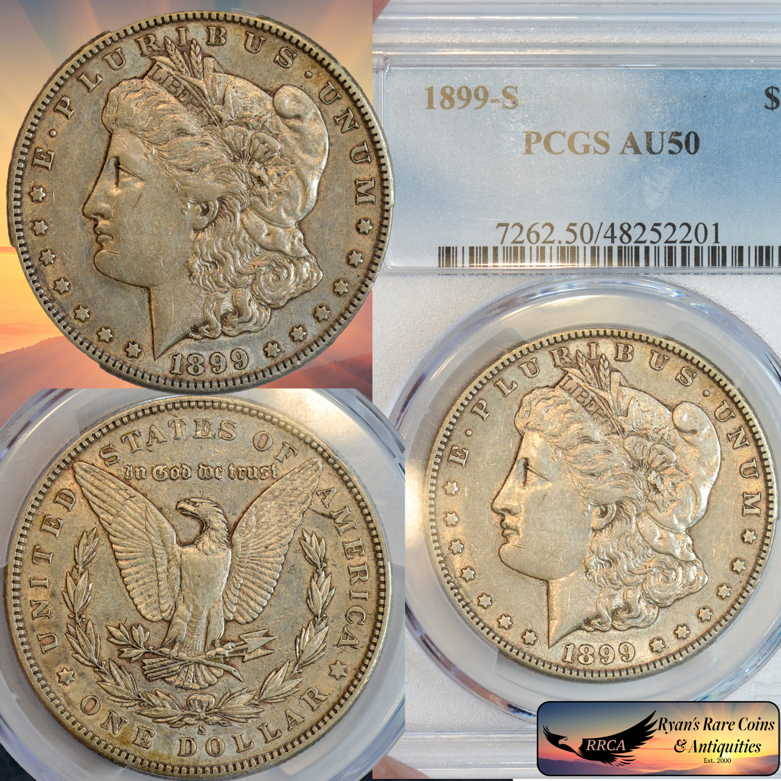 1899 S Morgan Silver Dollar PCGS AU50, Excellent Even Wear, Some Luster, C8550