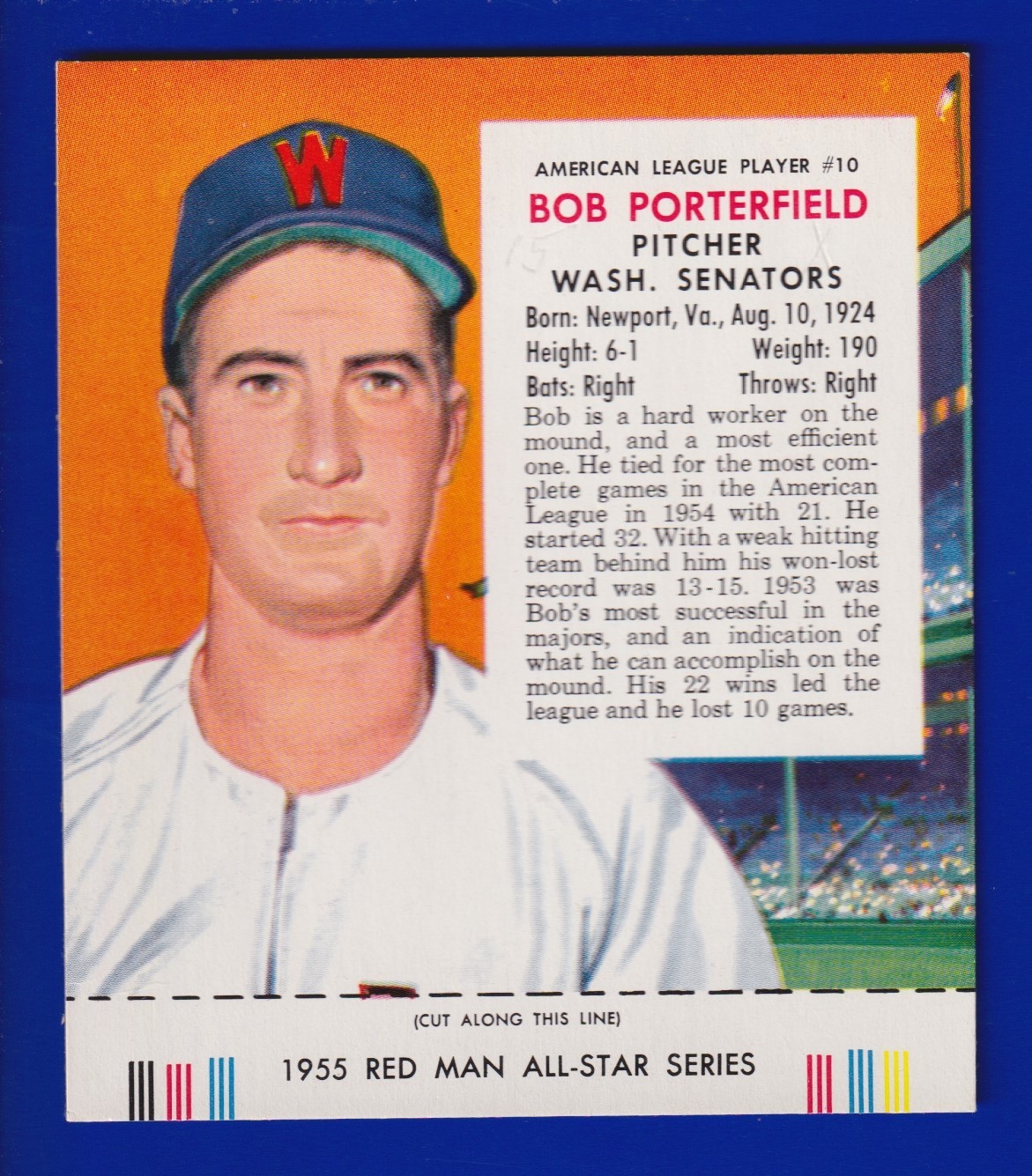 BOB PORTERFIELD 1955 RED MAN w/ tab #10 EXCELLENT OR VGEX+ (MK) NICE CORNERS 