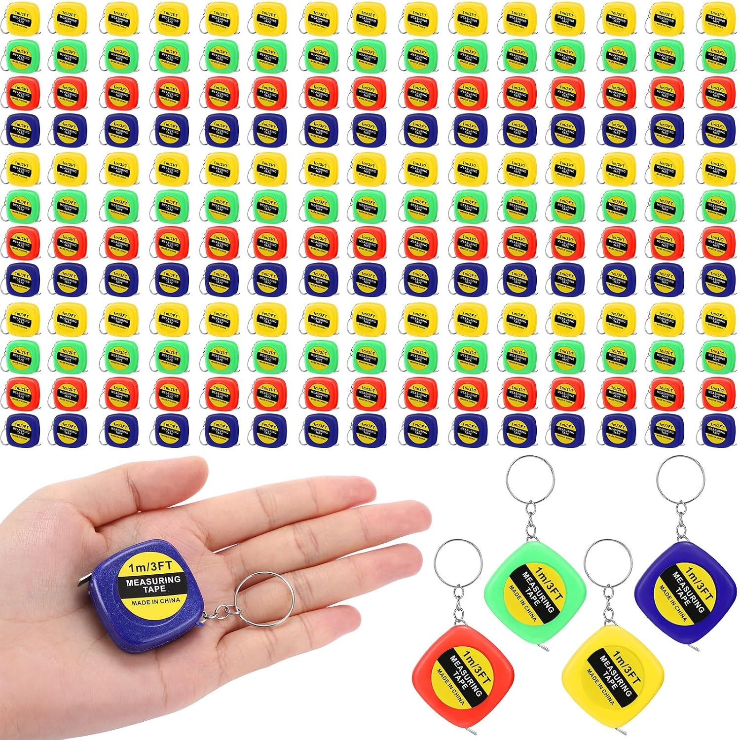 240 Pcs Small Tape Measure Keychains 1 Meter/ 3 Ft Mini Retractable Measuring
