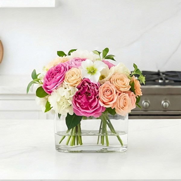 Nearly Natural Faux 10in Mixed Rose & Hydrangea Artificial Arrangement