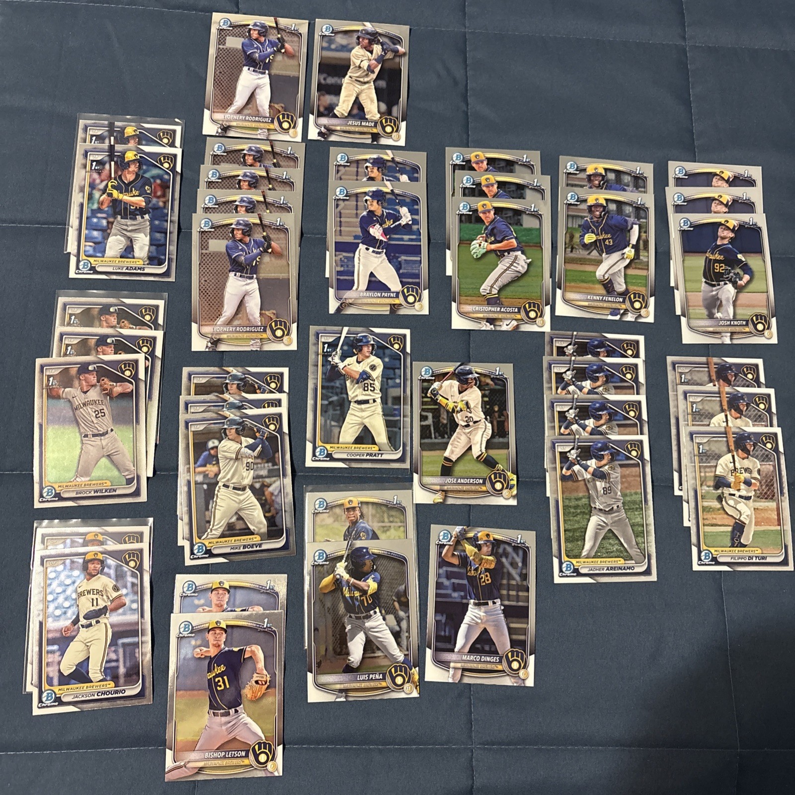 2024-25 Bowman Chrome Milwaukee Brewers Prospect Lot Of 40