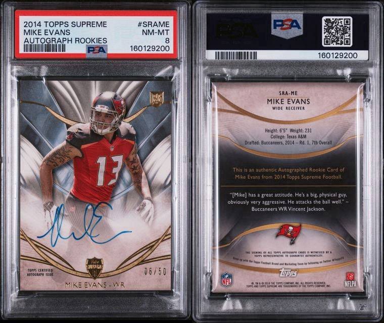 2014 TOPPS SUPREME AUTOGRAPH ROOKIES MIKE EVANS PSA 8 - On Card Auto 2014 TOPPS SUPREME AUTOGRAPH ROOKIES MIKE EVANS PSA 8 - On Card Auto