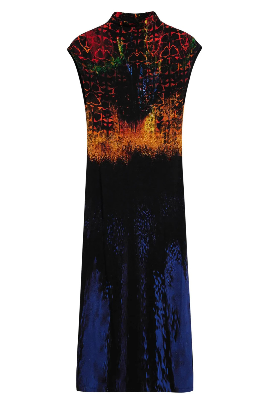 NEW, Desigual Mock Neck Abstract Print Midi Dress in Blue Multi Sz M #MD2703