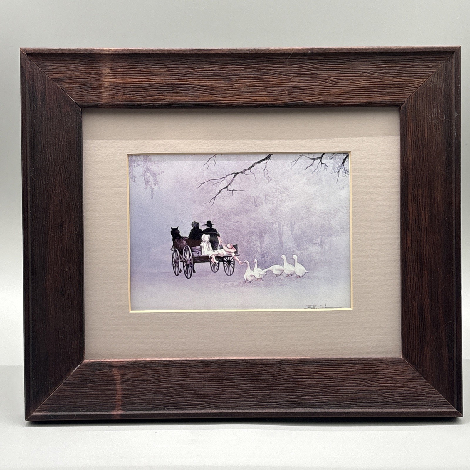 VTG 1986 Steve Polomchak Amish Lithograph Print Going Home Framed Feeding Geese