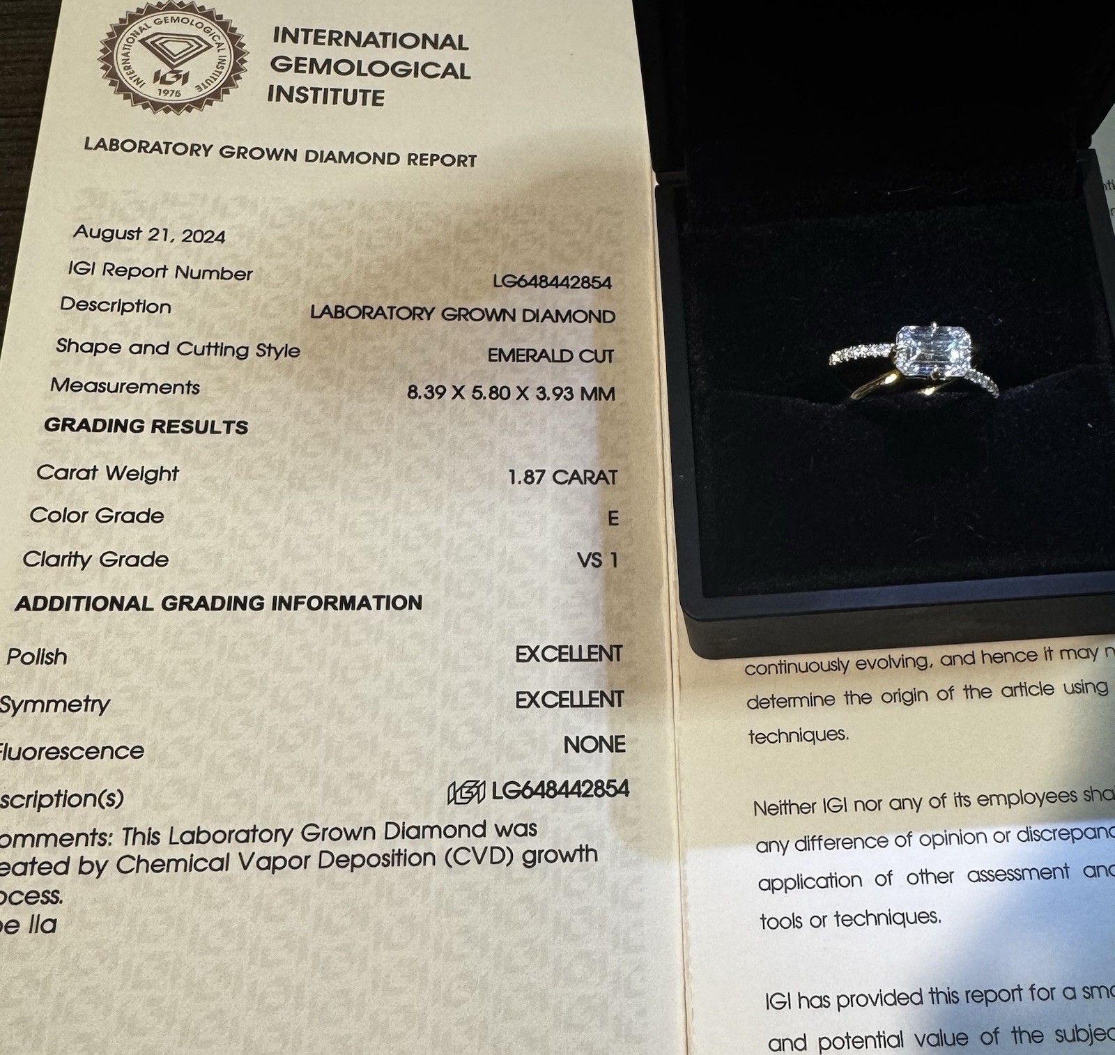 IGI Certified 1.87ct Lab Created Emerald Cut Diamond E VS1 14k YG Ring size 7 IGI Certified 1.87ct Lab Created Emerald Cut Diamond E VS1 14k YG Ring size 7