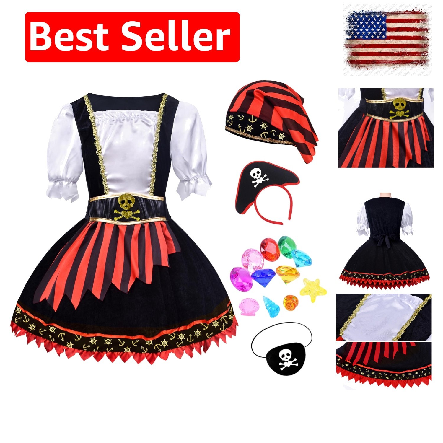 Girls Pirate Costume – Princess Dress for Kids Ages 3–9 Girls Pirate Costume – Princess Dress for Kids Ages 3–9