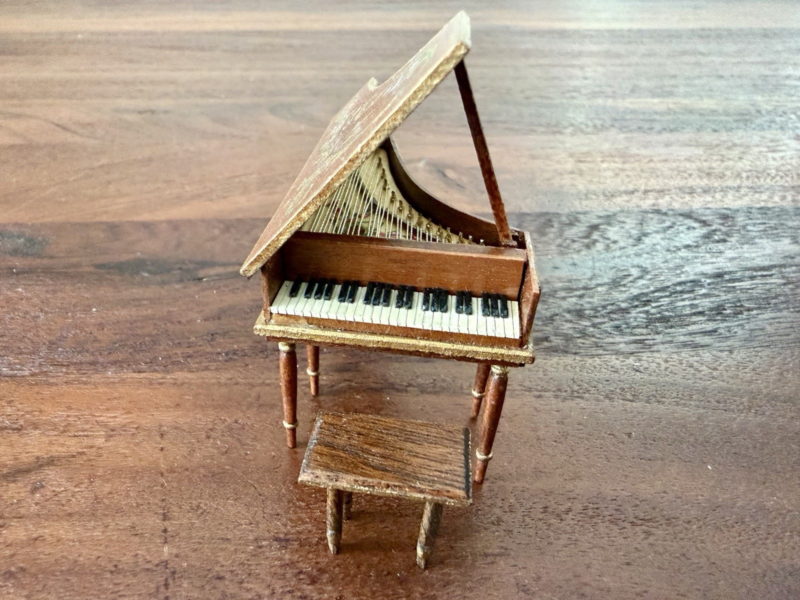 OOAK Signed H. Ford Artisan Dollhouse Miniature Harpsichord & Bench 1:12 Vtg OOAK Signed H. Ford Artisan Dollhouse Miniature Harpsichord & Bench 1:12 Vtg