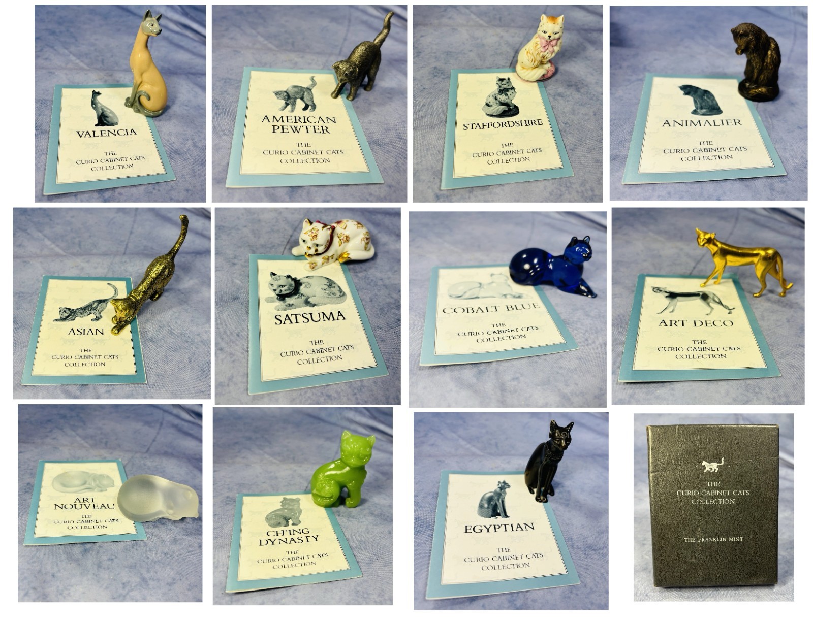 11 Franklin Mint 1986 The Curio Cabinet Cats Collection w Bookets