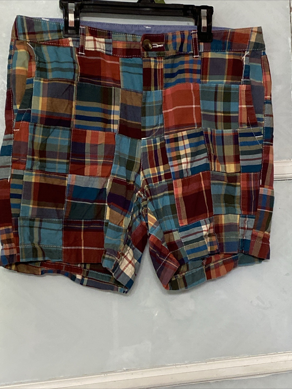 Vtg Y2K L.L. Bean Favorite Fit Shorts Sz 10 Patchwork Madras Plaid Rust Blue 90s Vtg Y2K L.L. Bean Favorite Fit Shorts Sz 10 Patchwork Madras Plaid Rust Blue 90s
