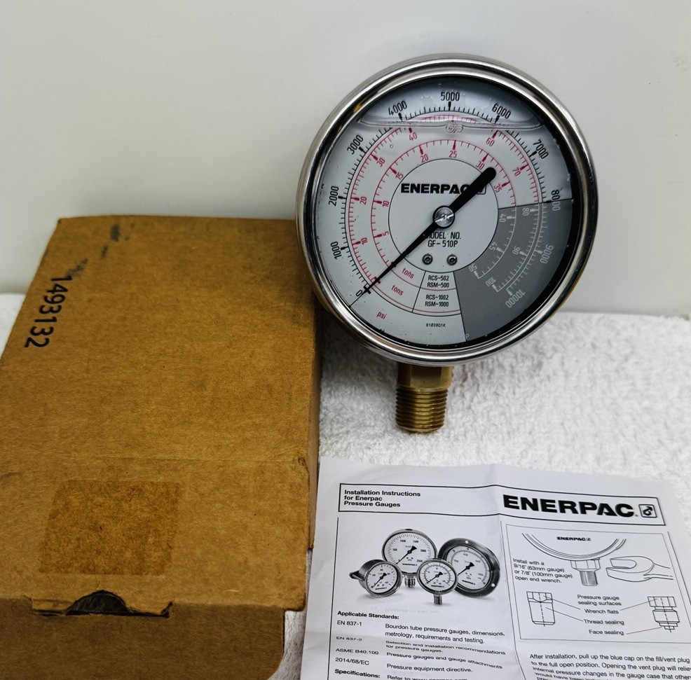 Enerpac GF510P Hydraulic Force & Pressure Gauge 10,000 PSI 4” RCS502 RCS1002 New
