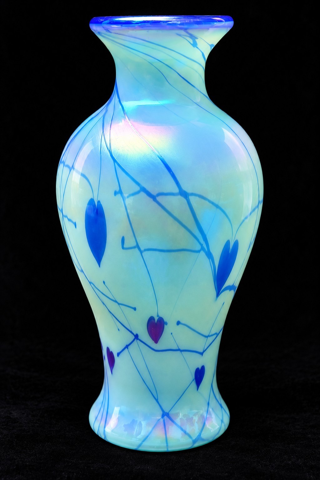 Fenton Dave Fetty Hanging Hearts Vase Willow Green Opalescent #906/1250 2000