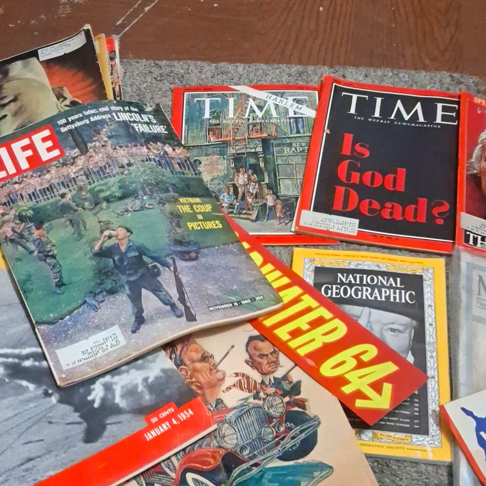Large Lot Of Vintage Newspapers, Life Mags. Time Mag And 1960s Political Sticker Large Lot Of Vintage Newspapers, Life Mags. Time Mag And 1960s Political Sticker
