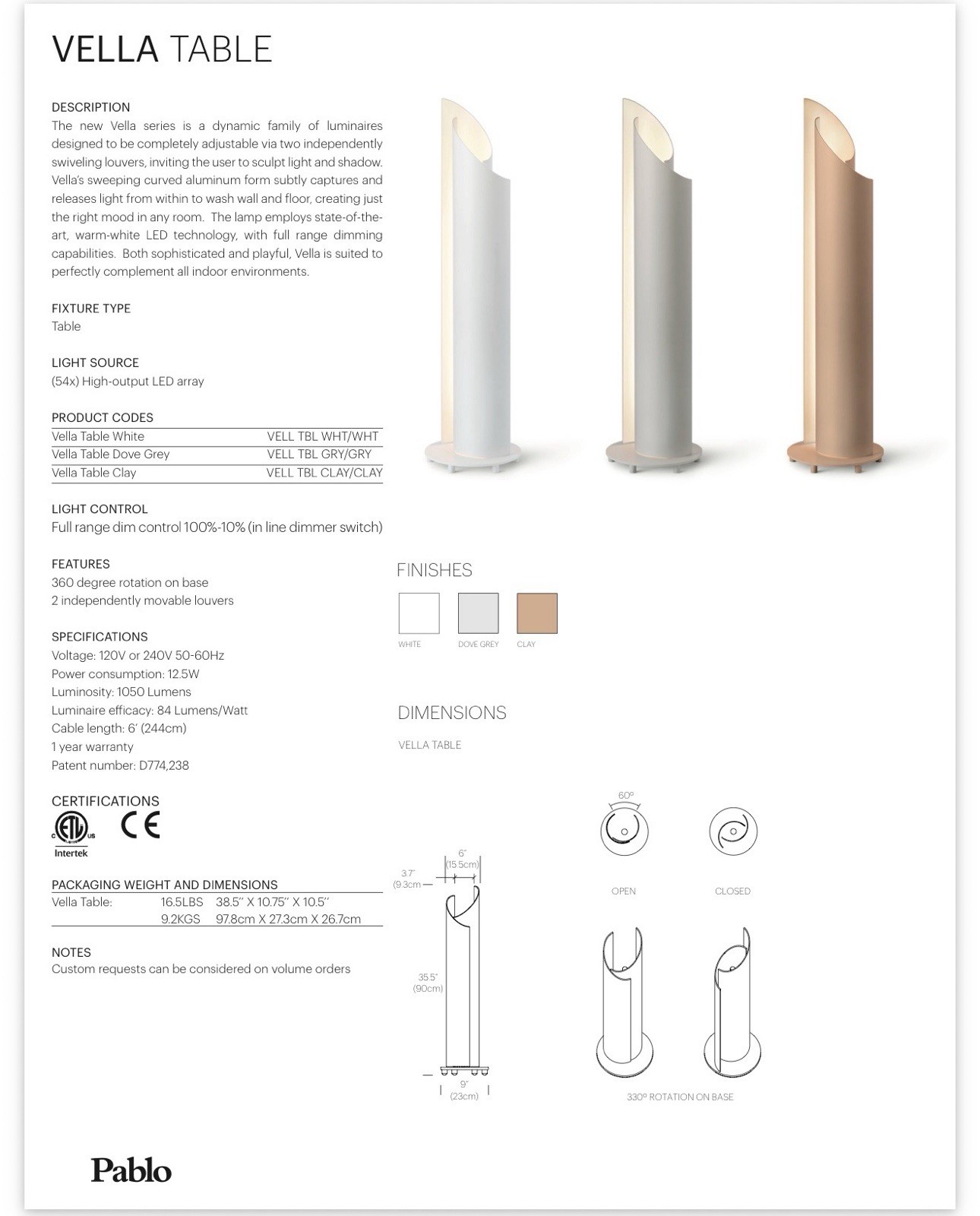 Rare Pablo Design John August Vella 35” Table Lamp LED white Dimmable Rare Pablo Design John August Vella 35” Table Lamp LED white Dimmable