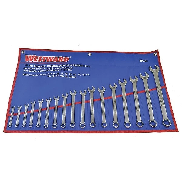 Westward Combination Wrench Set,Satin,7-27mm,17Pc 4PL91