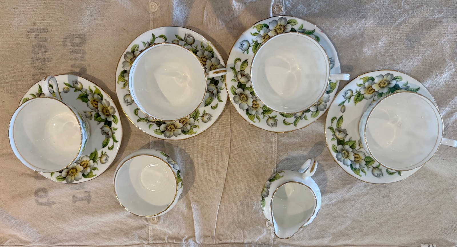Vintage Aynsley Dogwood Cream Teacup Set Pattern 8049 - 4 Cups, 4 Saucers, Cream