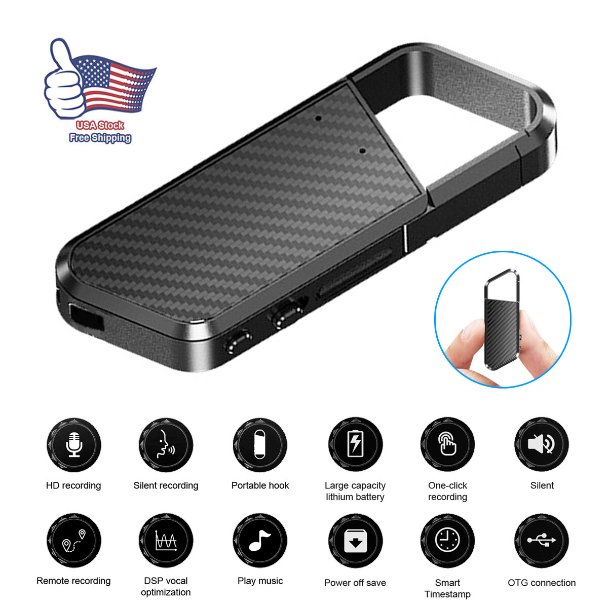128G* Mini  Hidden Spy Digital Audio Voice Activated Recorder MP3 Playback Smart