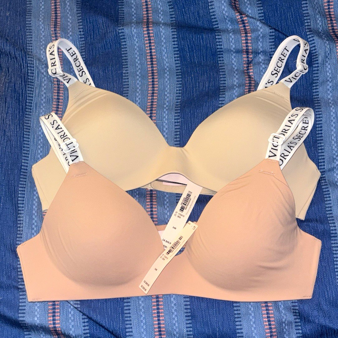 TWO Victoria\'s Secret 34B Beige Solid T-Shirt Bra Wireless NEW WITH TAGS TWO Victoria\'s Secret 34B Beige Solid T-Shirt Bra Wireless NEW WITH TAGS