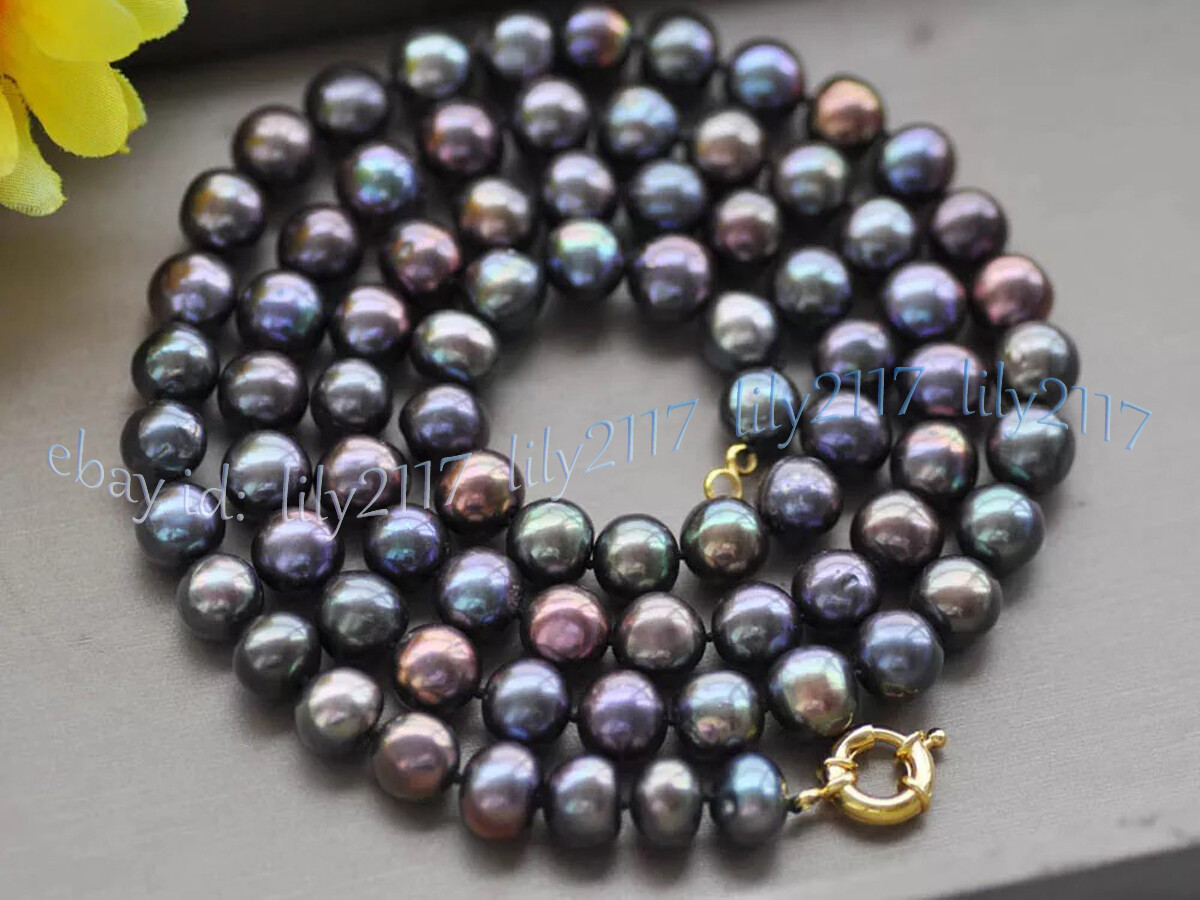 Genuine Natural Peacock Black Freshwater Pearl Necklace Jewelry 14-100