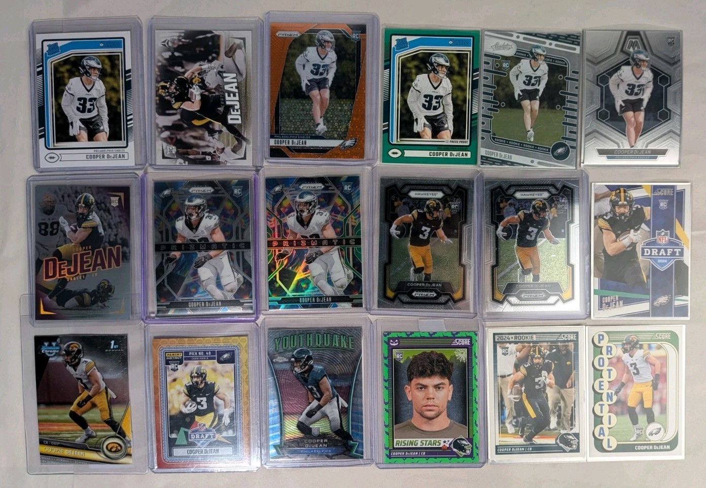 Cooper Dejean Eagles Iowa Hawkeyes Lot of 18 NCAA Football Cards Orange Prizm RC Cooper Dejean Eagles Iowa Hawkeyes Lot of 18 NCAA Football Cards Orange Prizm RC