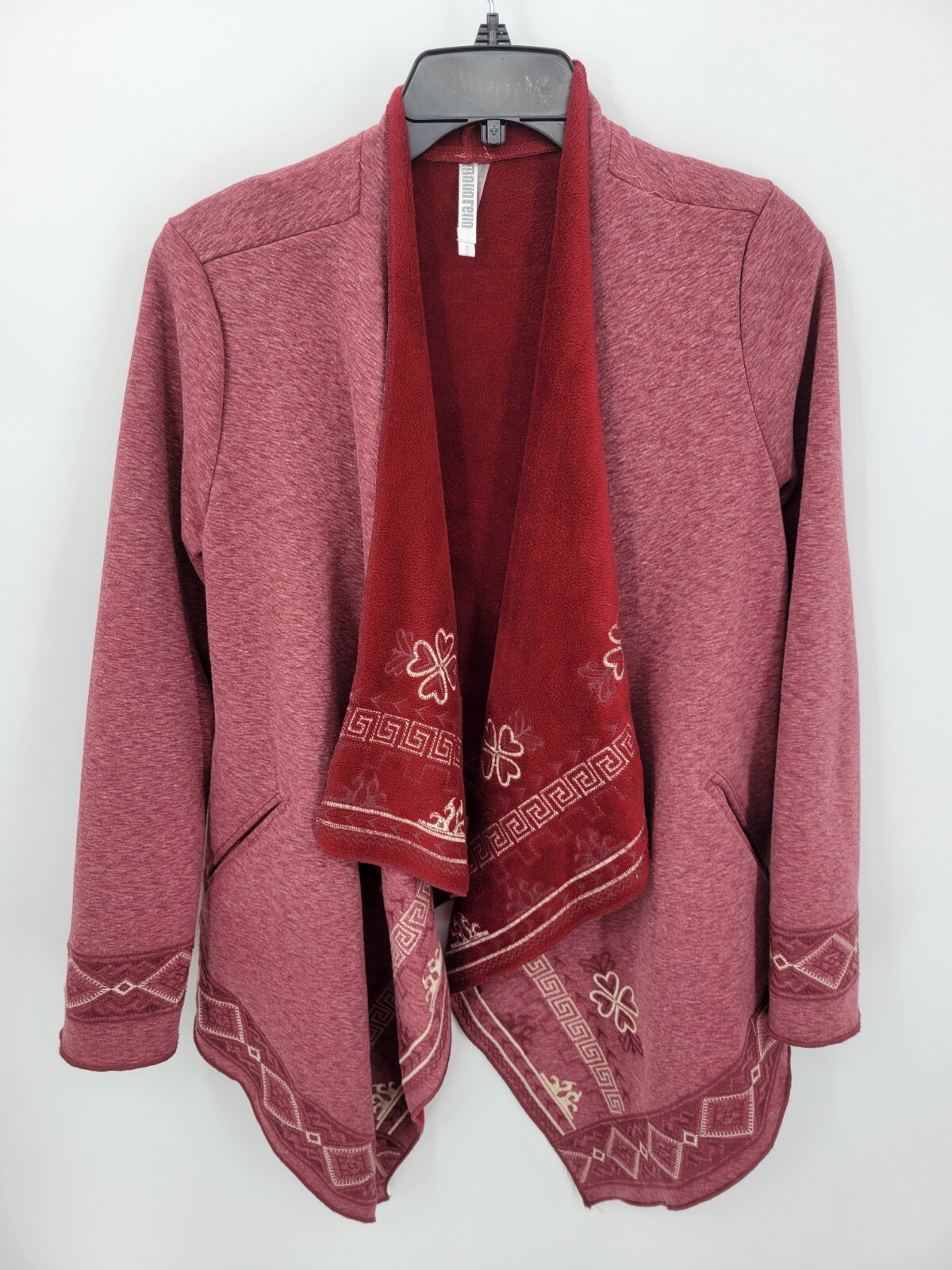 Monoreno Cardigan Womens Small Red Inside Out Embroidered Waterfall Boho Peasant