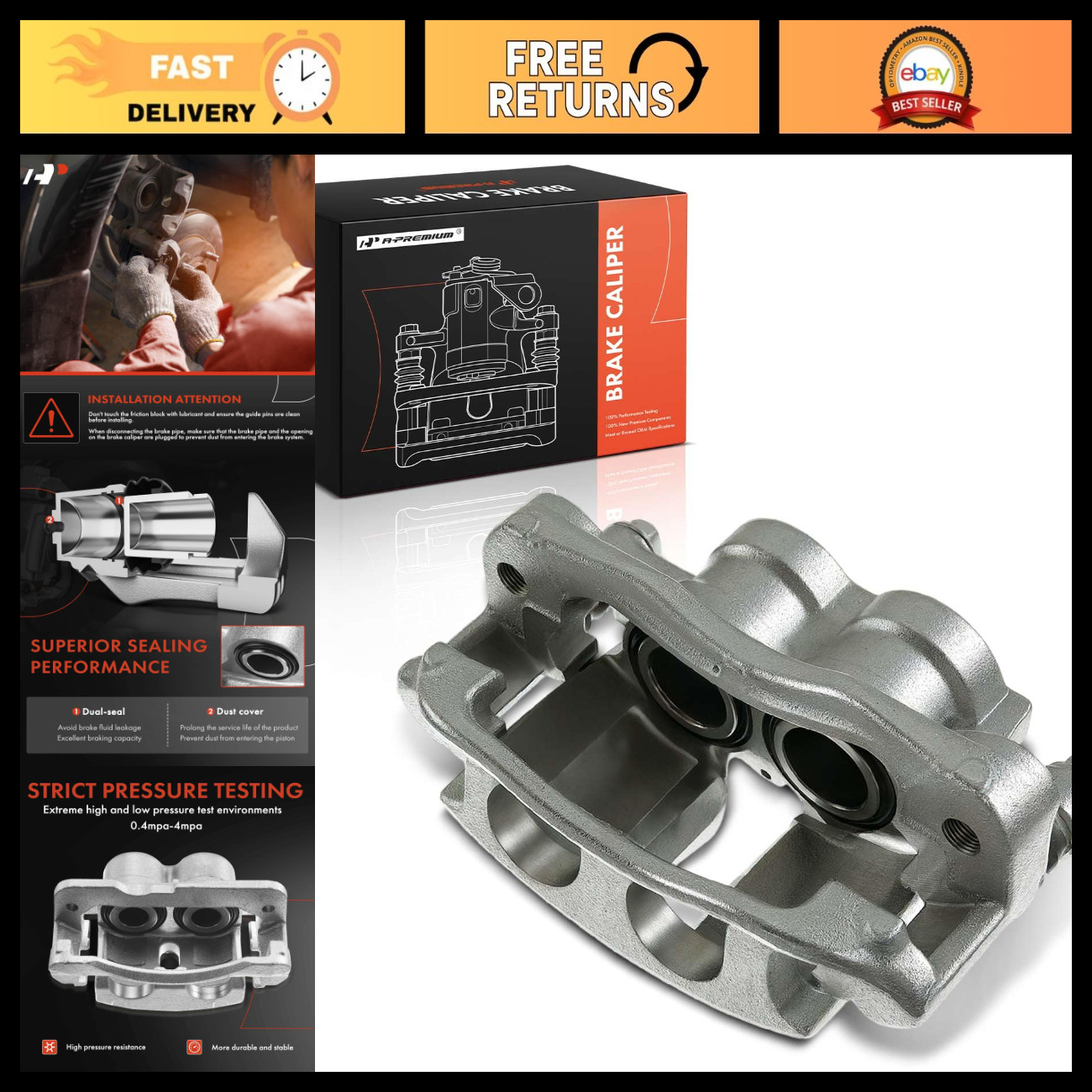 Rear Right Passenger Side Disc Brake Caliper & Bracket - High Performance Replac