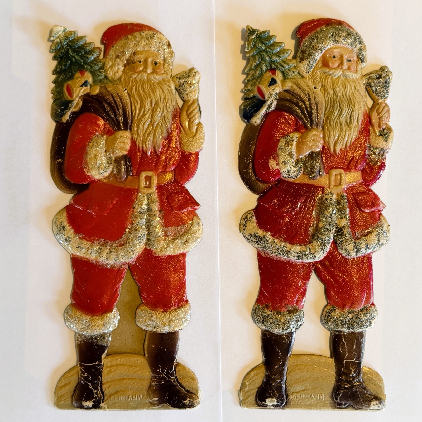 Antique vintage German embossed cardboard Christmas Santa Claus (Set of 2) Antique vintage German embossed cardboard Christmas Santa Claus (Set of 2)