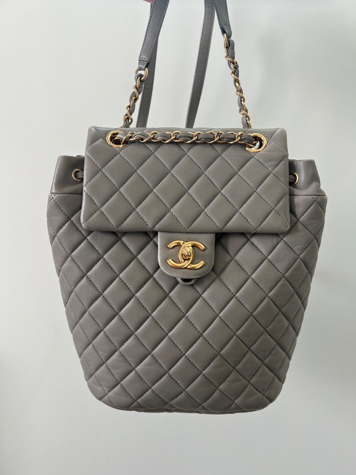CHANEL Urban Spirit Grey Quilted Leather Backpack Gold Hardware  EXTREMELY RARE