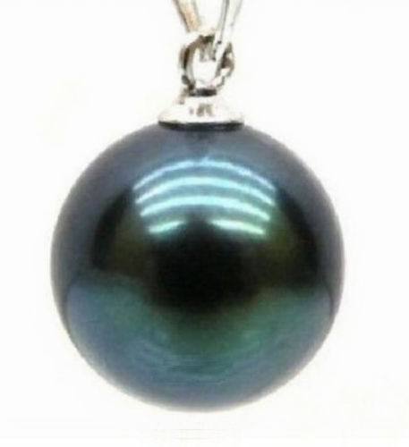 Huge 13mm natural south sea  Tahitian genuine black perfect round pearl pendant