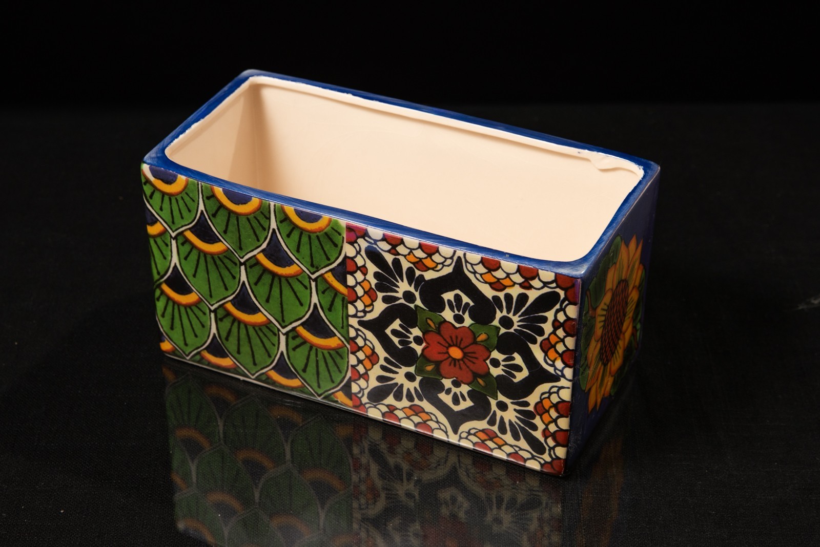 Talavera-Style Ceramic Planter Box 8in Rectangular Boho Succulent Pot Colorful Talavera-Style Ceramic Planter Box 8in Rectangular Boho Succulent Pot Colorful