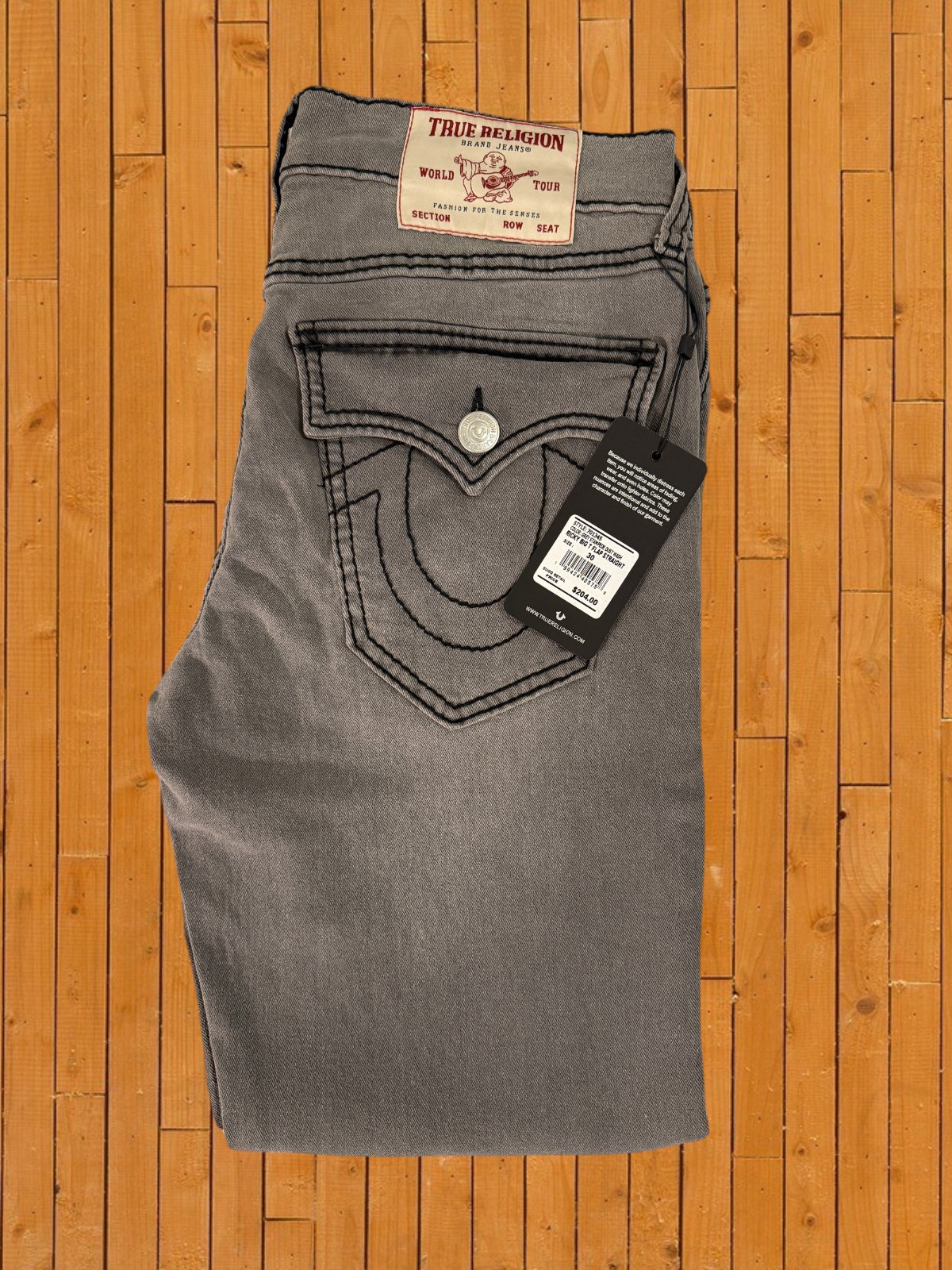 True religion jeans mens Ricky Straight Relaxed 30W x 30L Gray with black stitch True religion jeans mens Ricky Straight Relaxed 30W x 30L Gray with black stitch