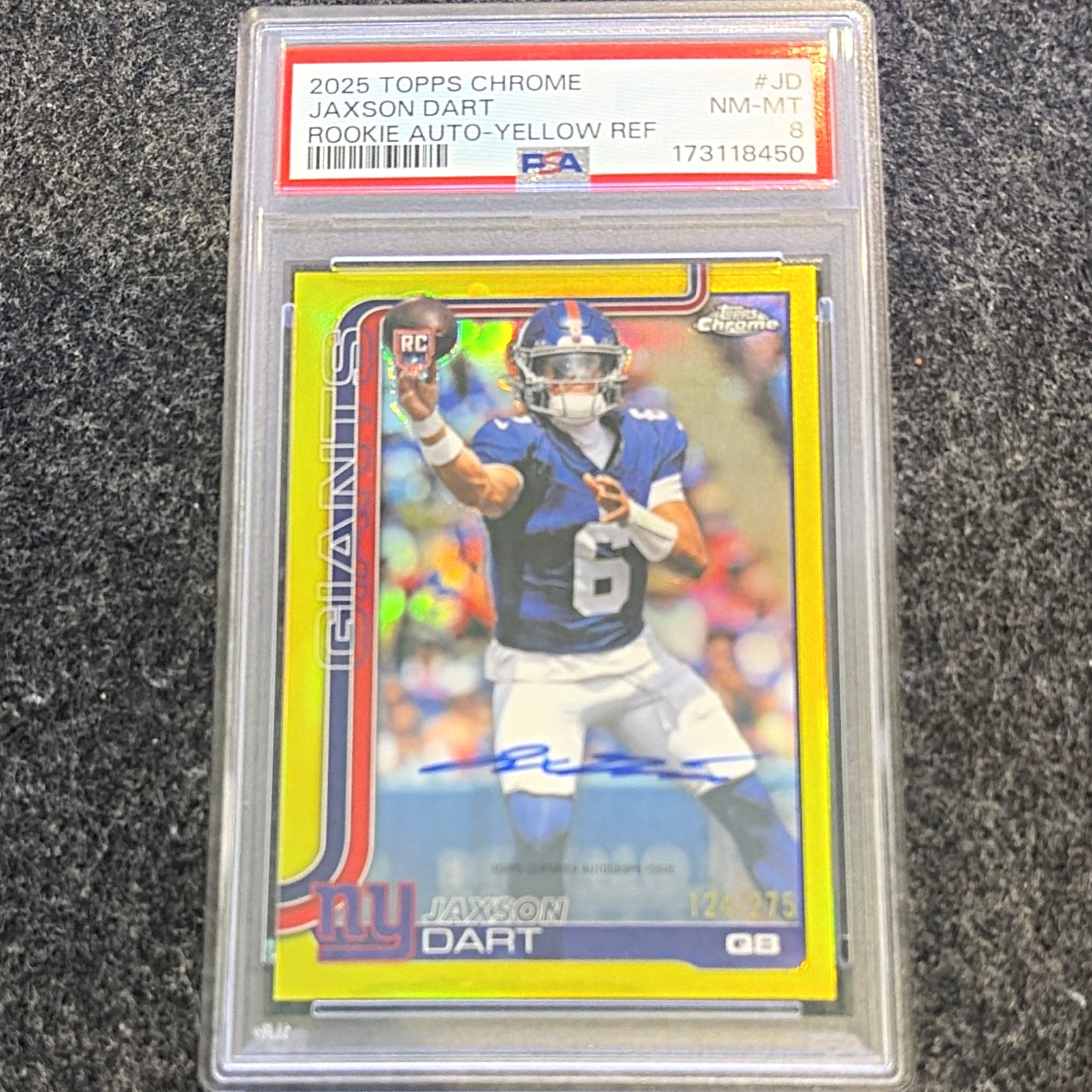 Topps 2025 Chrome Jaxson Dart RA-JD Rookie Auto Yellow Lava /275 PSA 8 Topps 2025 Chrome Jaxson Dart RA-JD Rookie Auto Yellow Lava /275 PSA 8