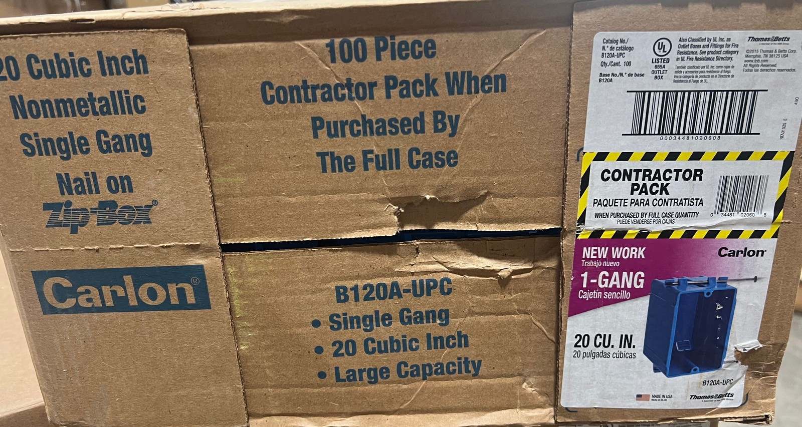 Carlon 20 cu .in. PVC 1 Gang New Work Electrical Outlet Box CASE OF 100