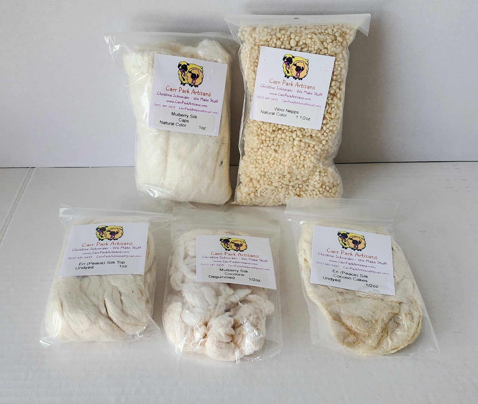 Carr Park Artisans Silk & Wool Fiber Lot Mulberry Eri Cocoon Felting Spin