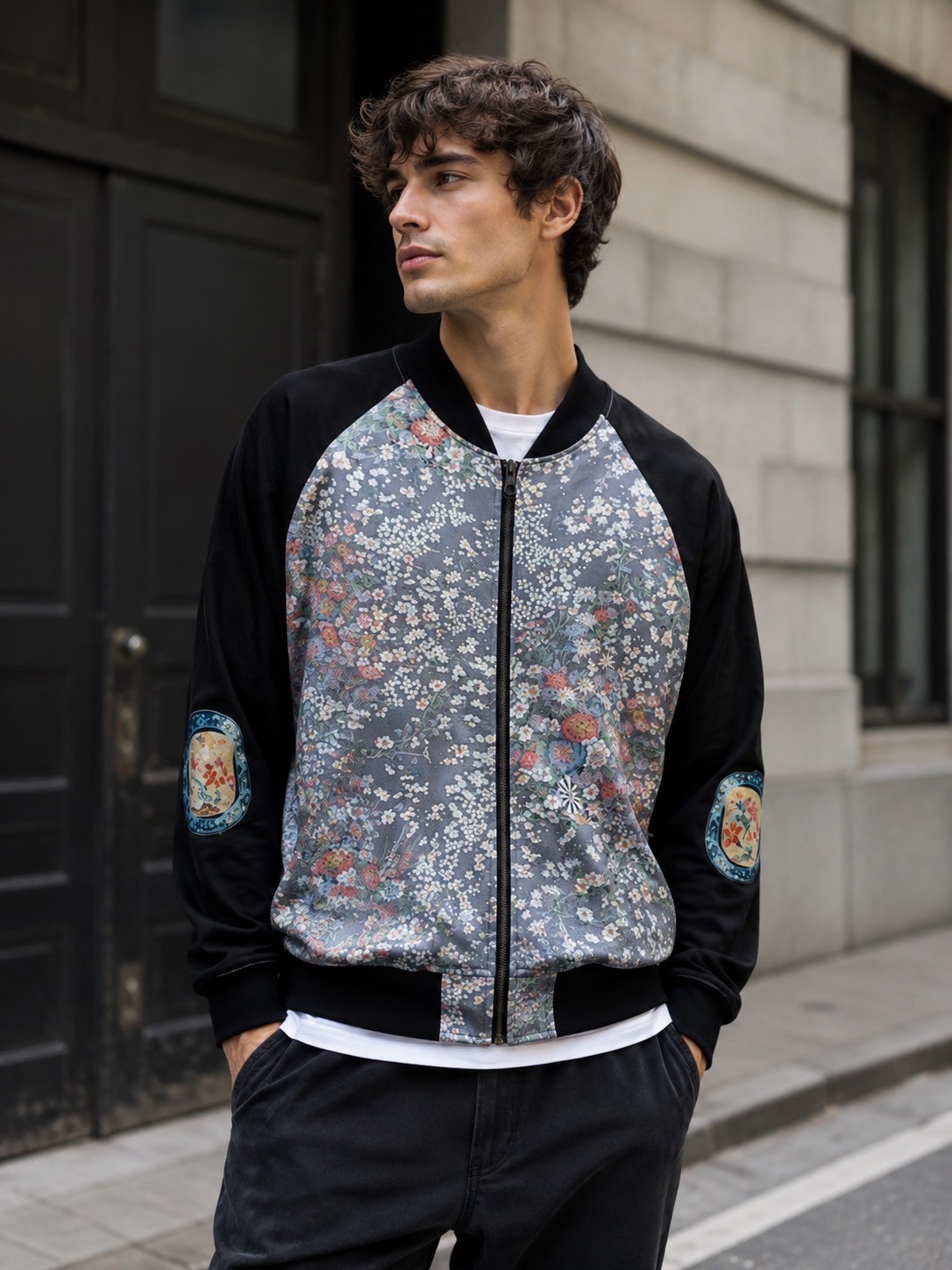 Upcycled Vintage Silk Kimono Bomber Jacket Floral Blouson Unisex Made in Japan