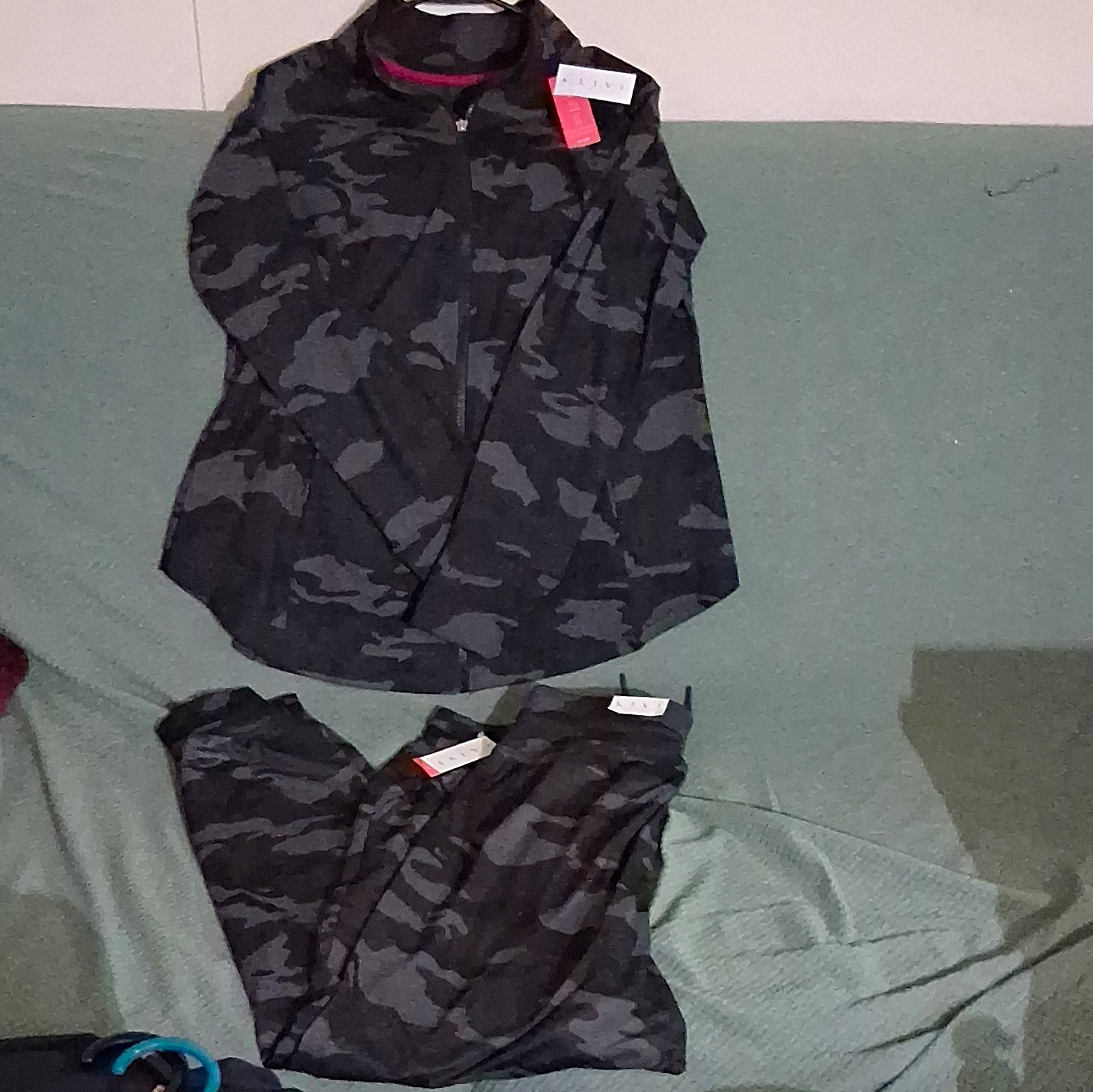 LIVI for Lane Bryant LIVI Soft Black/Gray Camo 1/4 Zip Track Jacket And Jogger LIVI for Lane Bryant LIVI Soft Black/Gray Camo 1/4 Zip Track Jacket And Jogger