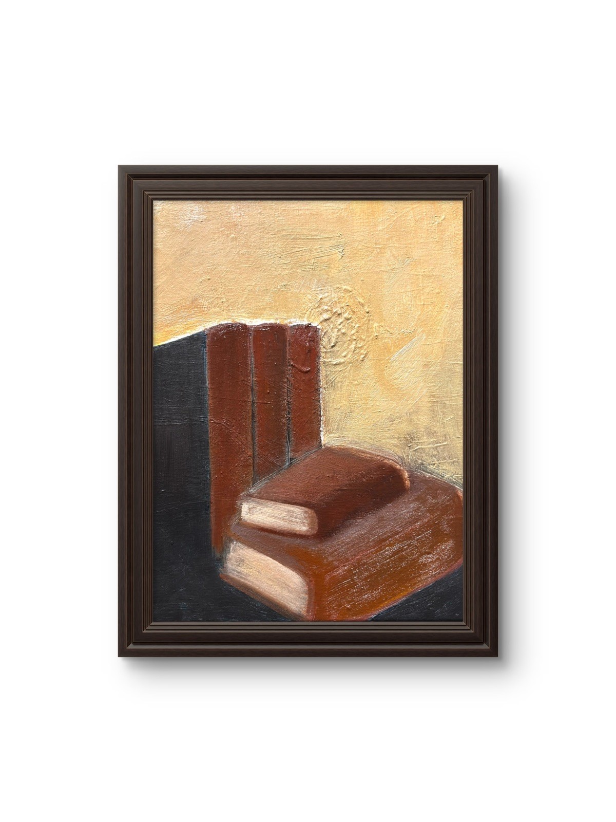 Original oil painting impressionist naïve style “ Vintage books “ with COA Original oil painting impressionist naïve style “ Vintage books “ with COA