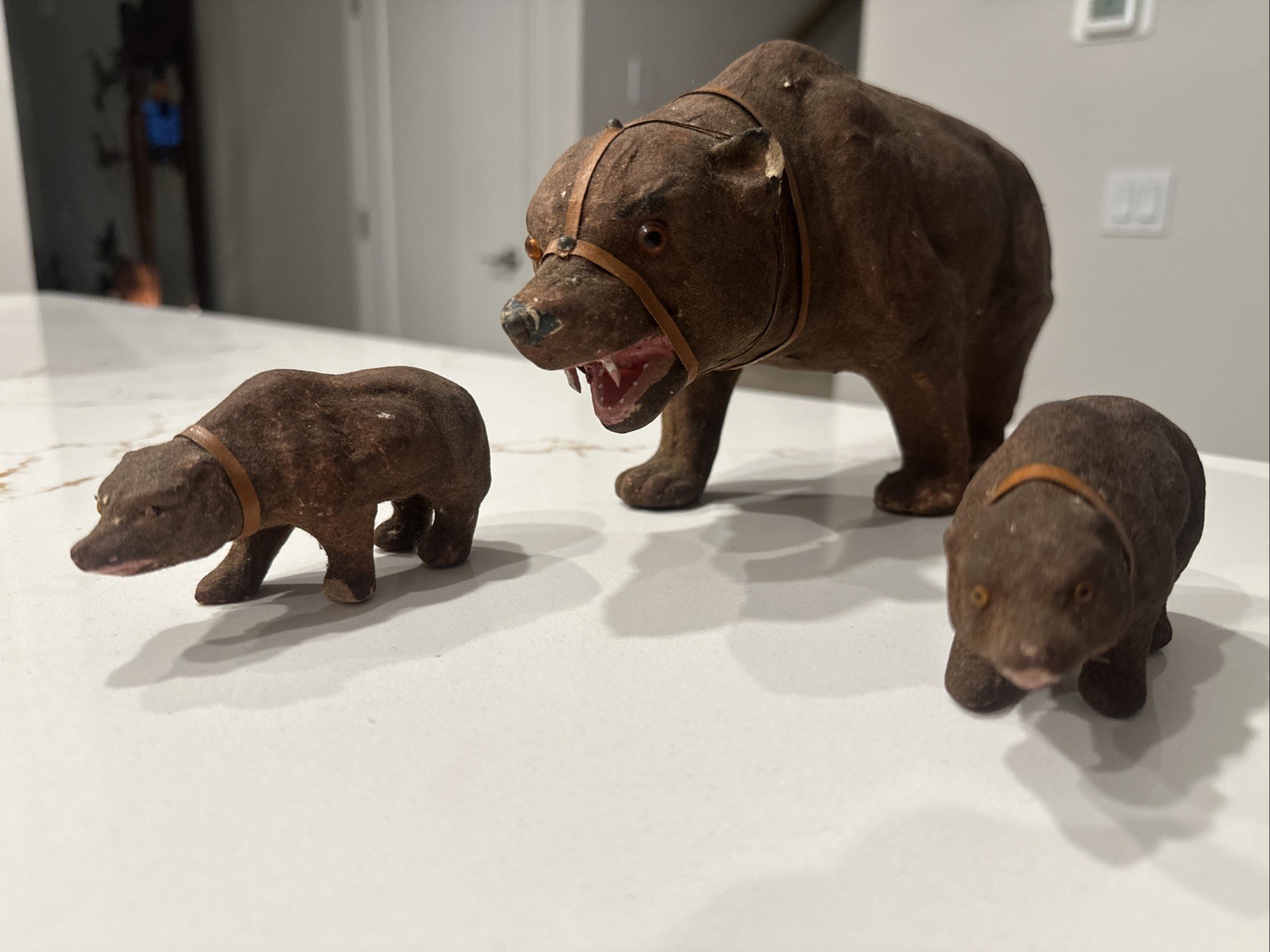 Antique German Paper Mache Bear HUGE 11” & Cubs Putz Open Mouth 1920’s Germany Antique German Paper Mache Bear HUGE 11” & Cubs Putz Open Mouth 1920’s Germany