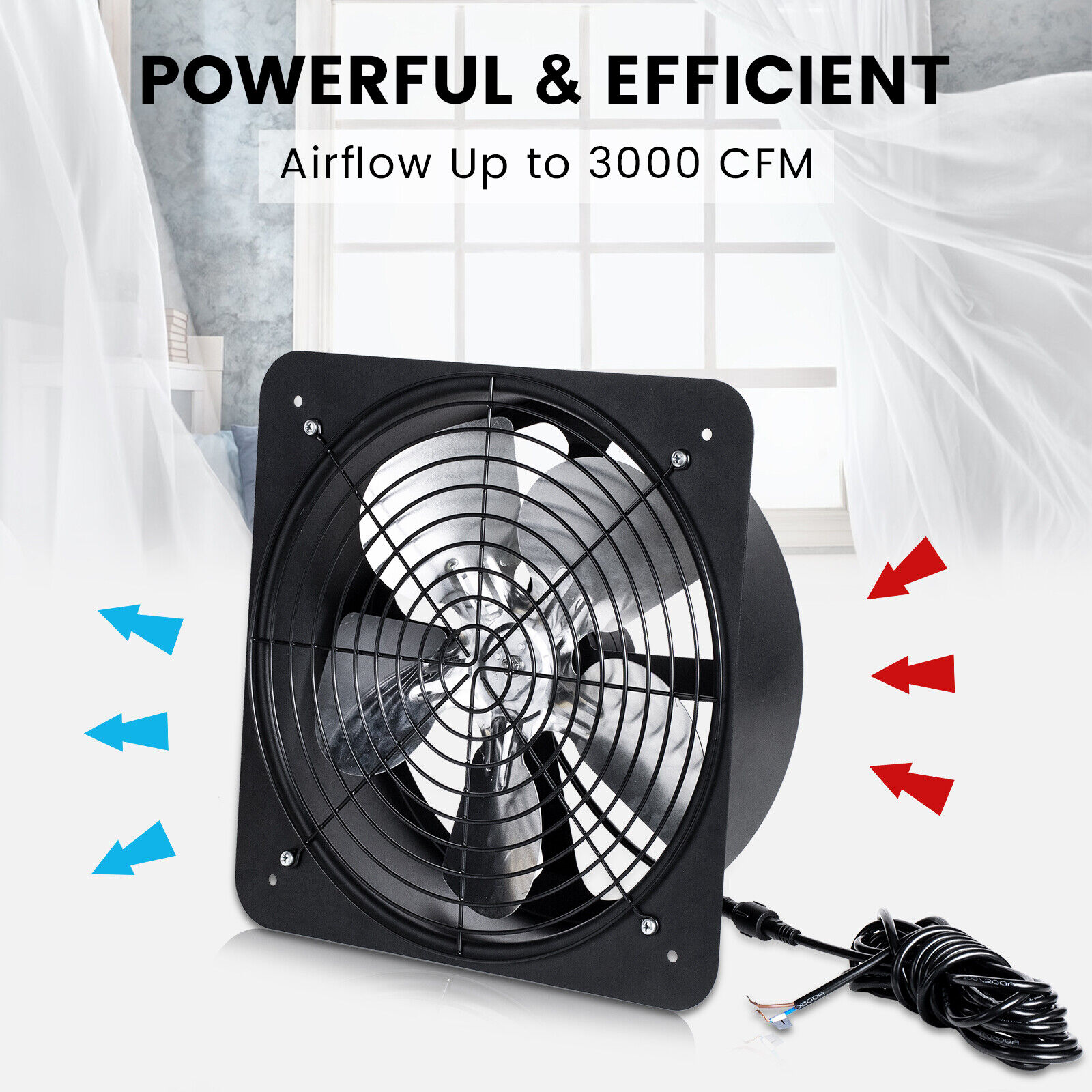 Air Vent Gable Mount Power Attic Ventilator Battery Fan 3000CFM up to 4400 sq ft