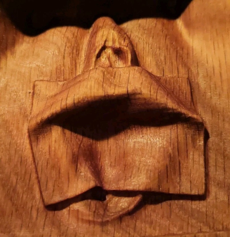 Handmade Wooden Relief – Veiled Vulva / Draped Female Form