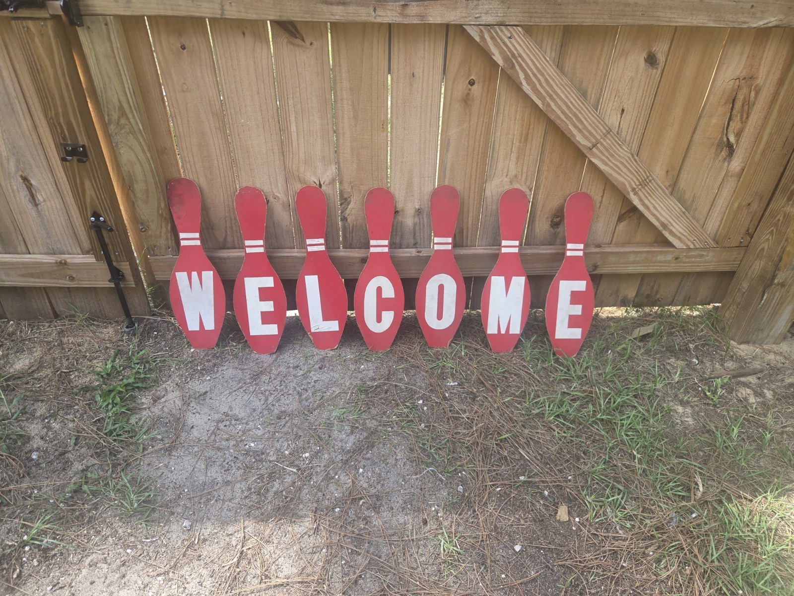 Vintage 7 Pc 40s 50s Masonite Bowling Pins Welcome Sign Complete Ea Piece 20x6 