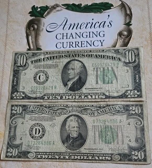 Series Of 1934 C $10 And $20 Circulated Banknotes * Very Rare* Series Of 1934 C $10 And $20 Circulated Banknotes * Very Rare*