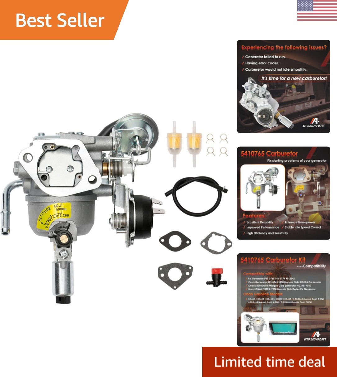 OEM Onan 5500 Carburetor with Gaskets & Fuel Filter - Easy Bolt-On Installation